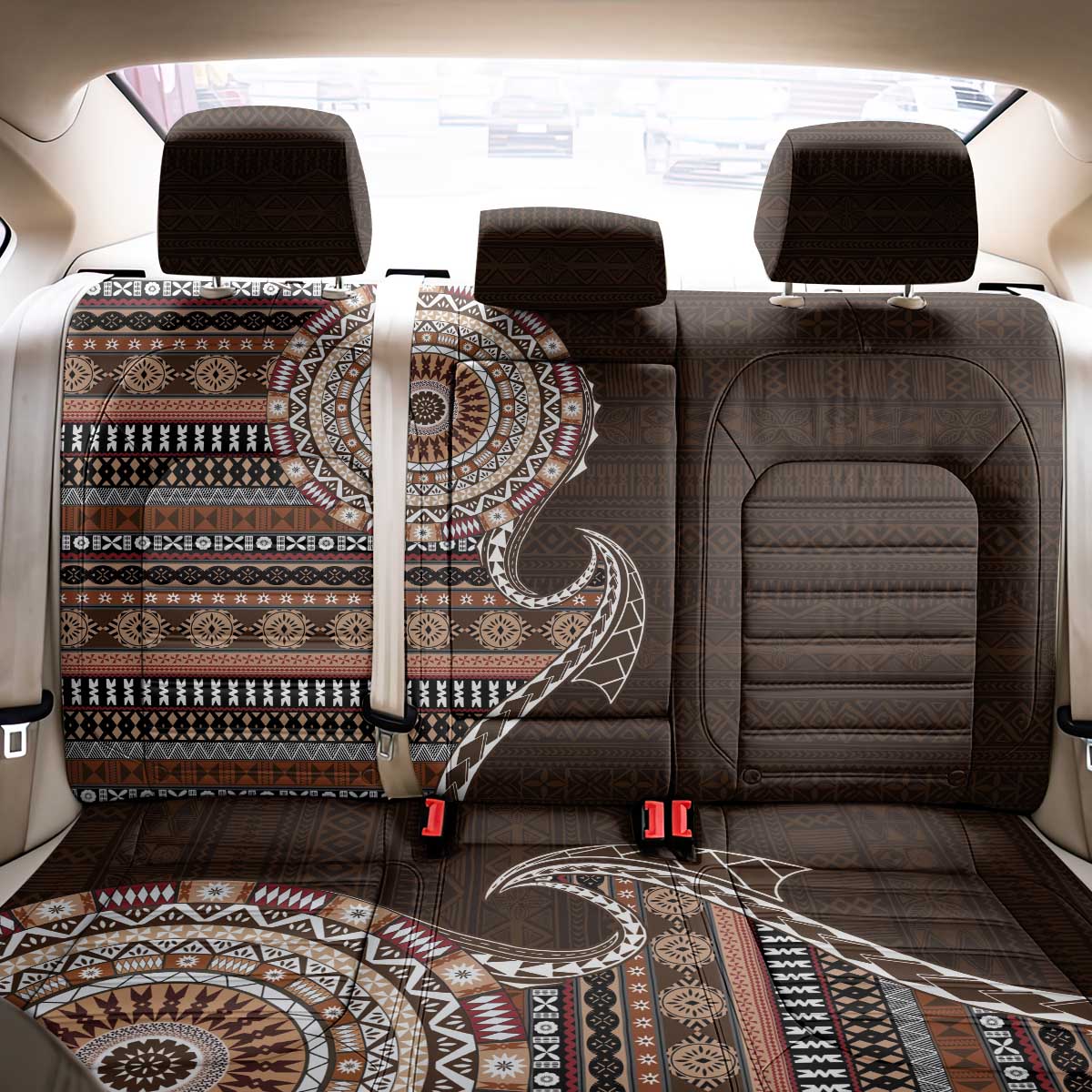 Fijian Masi Tribal Tattoos Art Pattern Back Car Seat Cover Brown Color Half Style - Polynesian Pride
