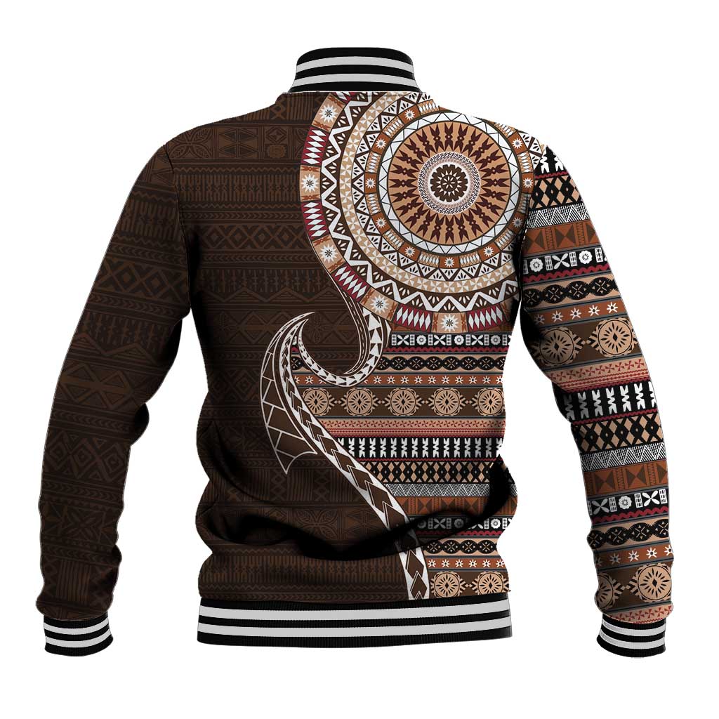 Fijian Masi Tribal Tattoos Art Pattern Baseball Jacket Brown Color Half Style LT03 - Polynesian Pride