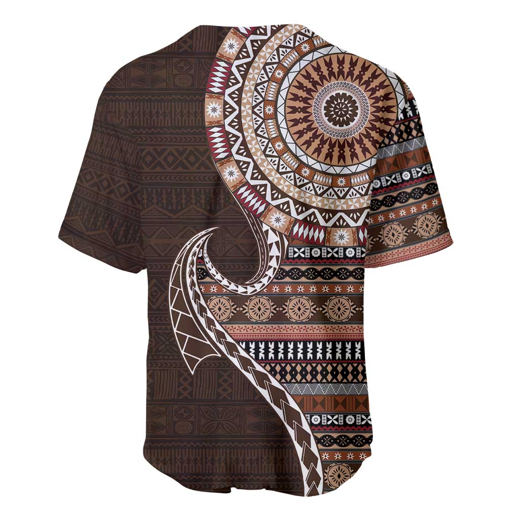 Fijian Masi Tribal Tattoos Art Pattern Baseball Jersey Brown Color Half Style - Polynesian Pride