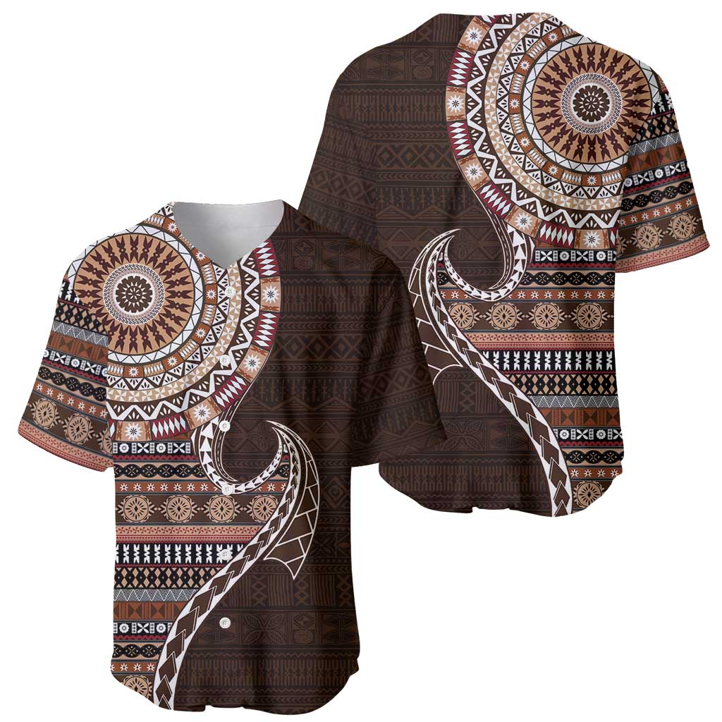 Fijian Masi Tribal Tattoos Art Pattern Baseball Jersey Brown Color Half Style - Polynesian Pride