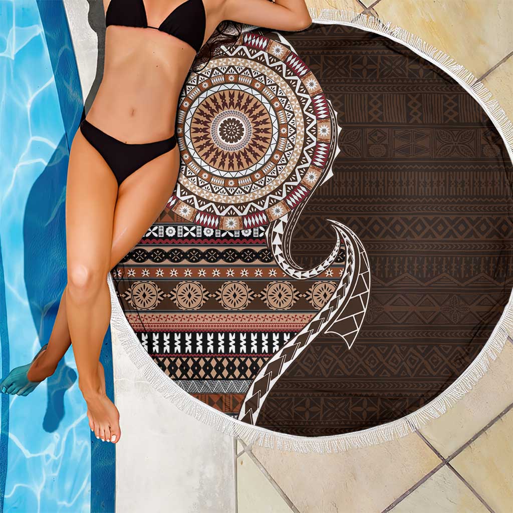 Fijian Masi Tribal Tattoos Art Pattern Beach Blanket Brown Color Half Style - Polynesian Pride