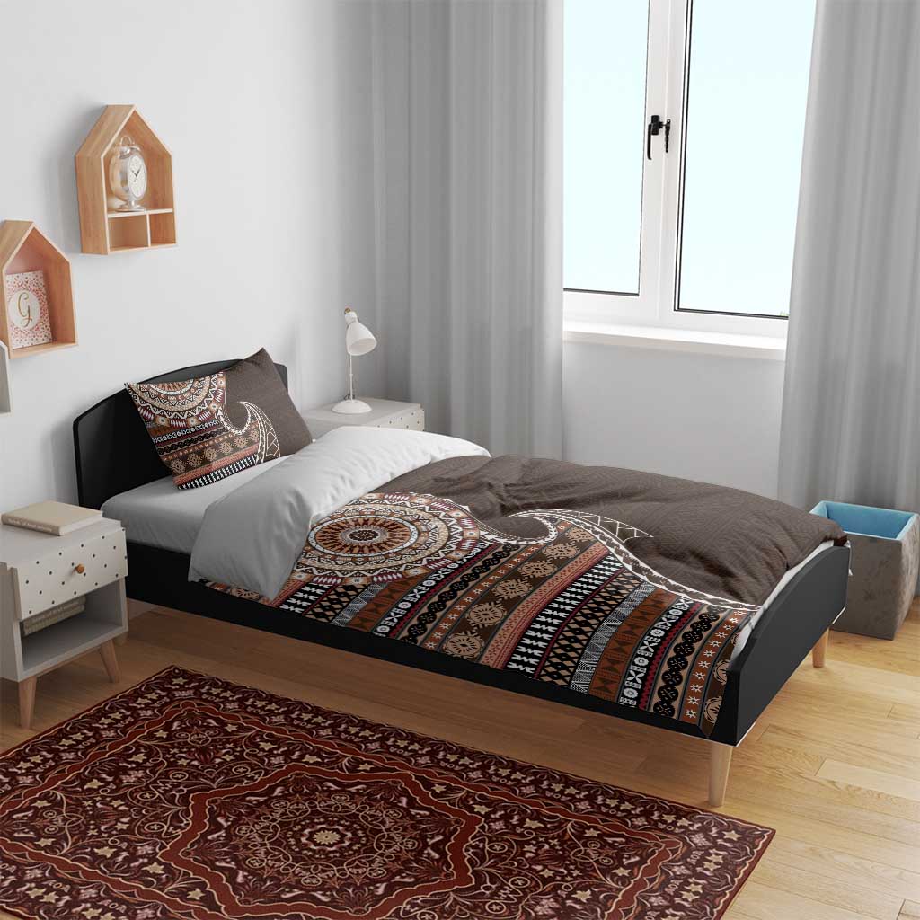 Fijian Masi Tribal Tattoos Art Pattern Bedding Set Brown Color Half Style - Polynesian Pride