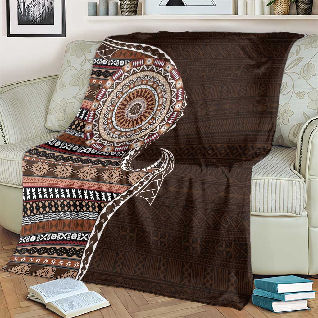 Fijian Masi Tribal Tattoos Art Pattern Blanket Brown Color Half Style - Polynesian Pride