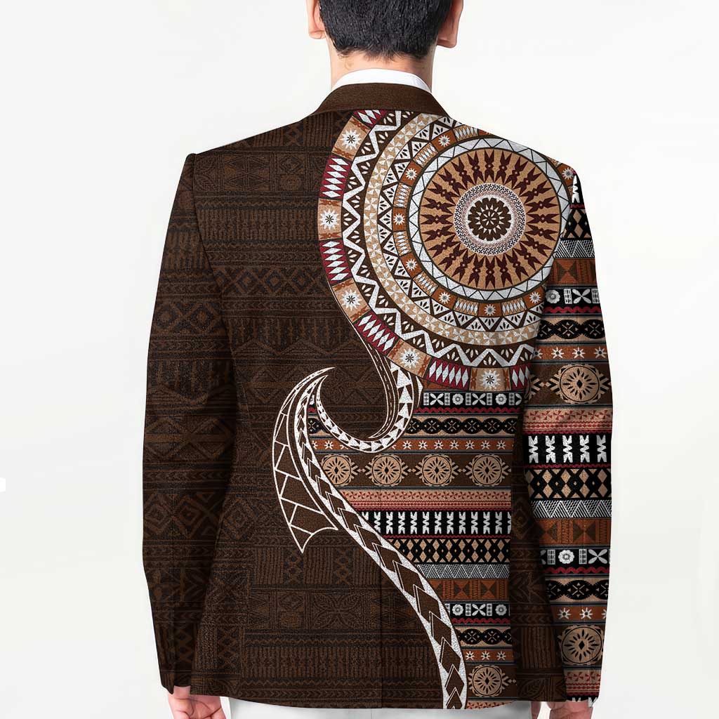 Fijian Masi Tribal Tattoos Art Pattern Blazer Brown Color Half Style - Polynesian Pride