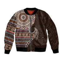 Fijian Masi Tribal Tattoos Art Pattern Bomber Jacket Brown Color Half Style LT03 Unisex Brown - Polynesian Pride