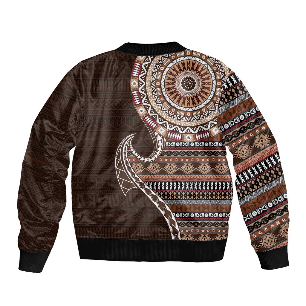 Fijian Masi Tribal Tattoos Art Pattern Bomber Jacket Brown Color Half Style LT03 - Polynesian Pride