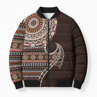 Fijian Masi Tribal Tattoos Art Pattern Bomber Puffer Jacket Brown Color Half Style - Polynesian Pride