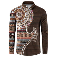 Fijian Masi Tribal Tattoos Art Pattern Button Sweatshirt Brown Color Half Style LT03 Brown - Polynesian Pride