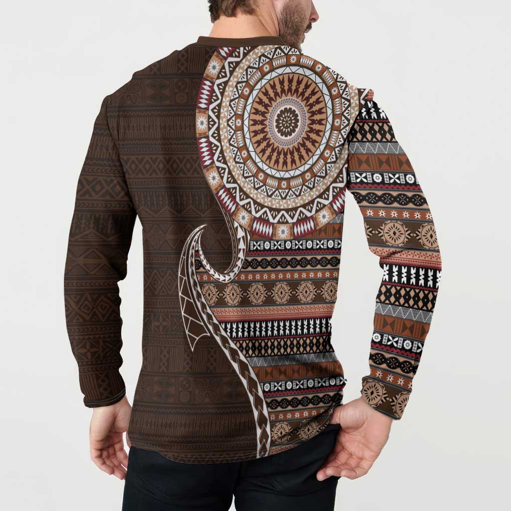 Fijian Masi Tribal Tattoos Art Pattern Button Sweatshirt Brown Color Half Style LT03 - Polynesian Pride