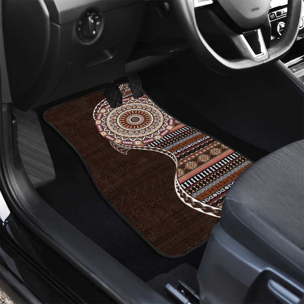Fijian Masi Tribal Tattoos Art Pattern Car Mats Brown Color Half Style - Polynesian Pride