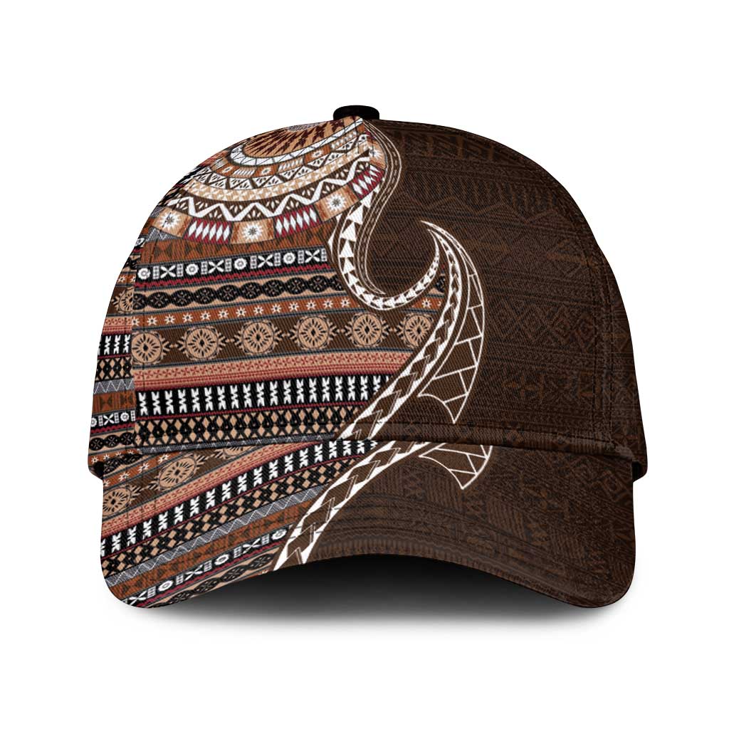 Fijian Masi Tribal Tattoos Art Pattern Classic Cap Brown Color Half Style - Polynesian Pride