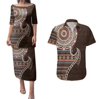 Fijian Masi Tribal Tattoos Art Pattern Couples Matching Puletasi and Hawaiian Shirt Brown Color Half Style LT03 Brown - Polynesian Pride
