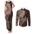 Fijian Masi Tribal Tattoos Art Pattern Couples Matching Tank Maxi Dress and Long Sleeve Button Shirt Brown Color Half Style - Polynesian Pride