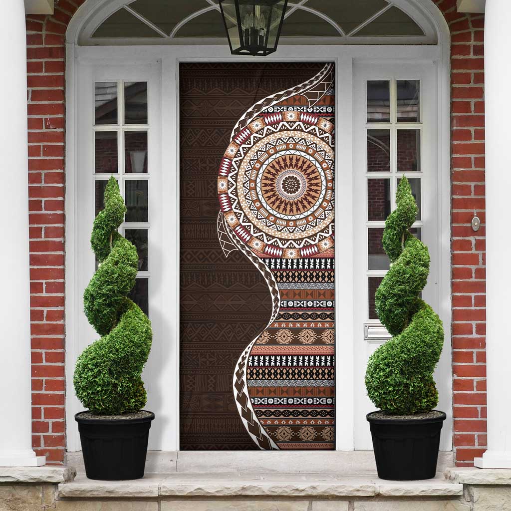 Fijian Masi Tribal Tattoos Art Pattern Door Cover Brown Color Half Style - Polynesian Pride