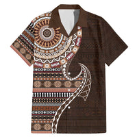 Fijian Masi Tribal Tattoos Art Pattern Family Matching Mermaid Dress and Hawaiian Shirt Brown Color Half Style - Polynesian Pride