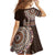 Fijian Masi Tribal Tattoos Art Pattern Family Matching Off Shoulder Short Dress and Hawaiian Shirt Brown Color Half Style - Polynesian Pride