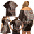 Fijian Masi Tribal Tattoos Art Pattern Family Matching Off Shoulder Short Dress and Hawaiian Shirt Brown Color Half Style - Polynesian Pride
