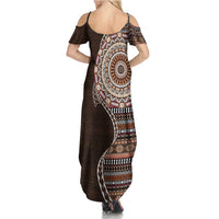 Fijian Masi Tribal Tattoos Art Pattern Family Matching Summer Maxi Dress and Hawaiian Shirt Brown Color Half Style - Polynesian Pride