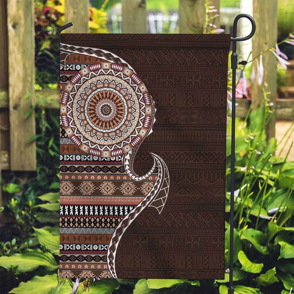 Fijian Masi Tribal Tattoos Art Pattern Garden Flag Brown Color Half Style - Polynesian Pride