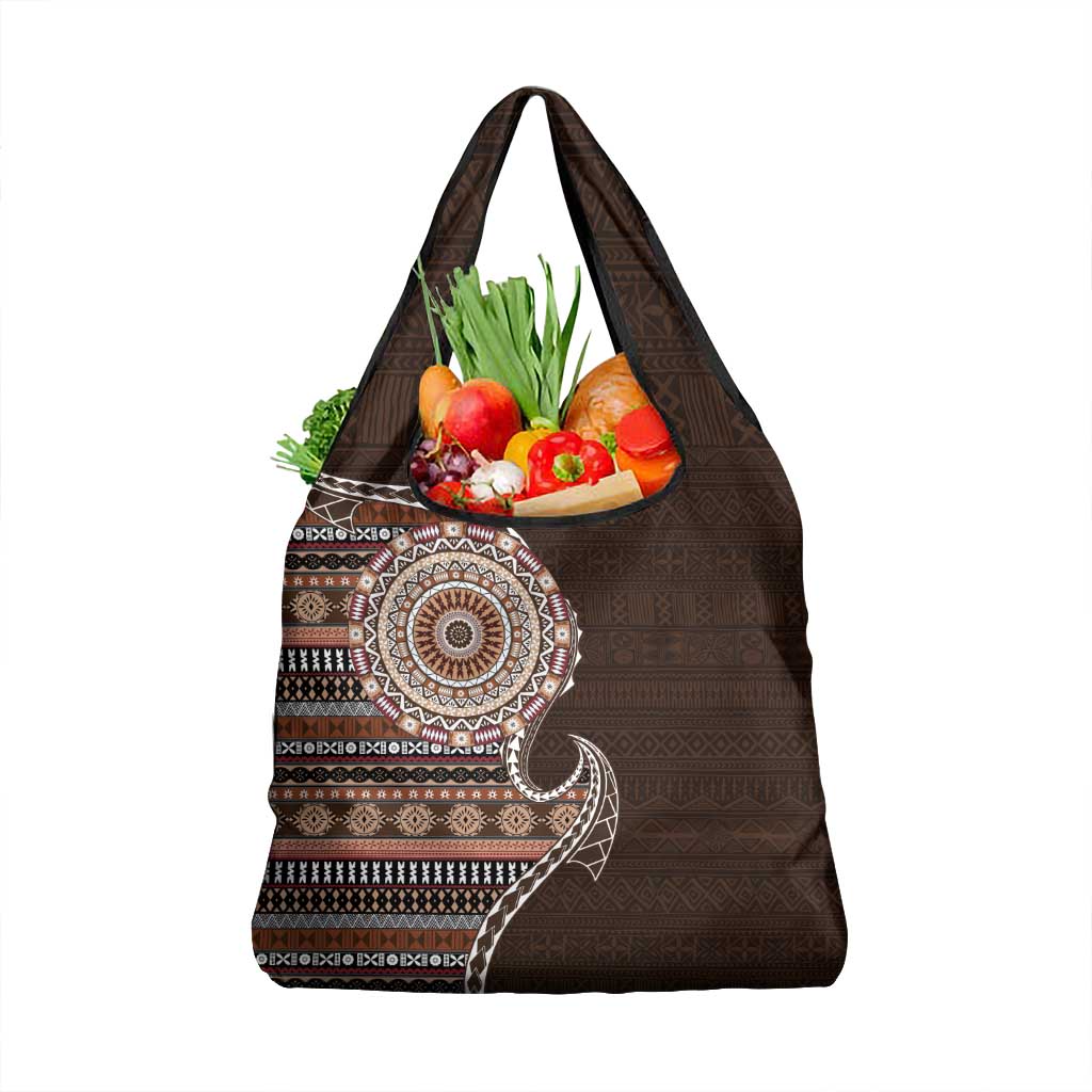 Fijian Masi Tribal Tattoos Art Pattern Grocery Bag Brown Color Half Style - Polynesian Pride
