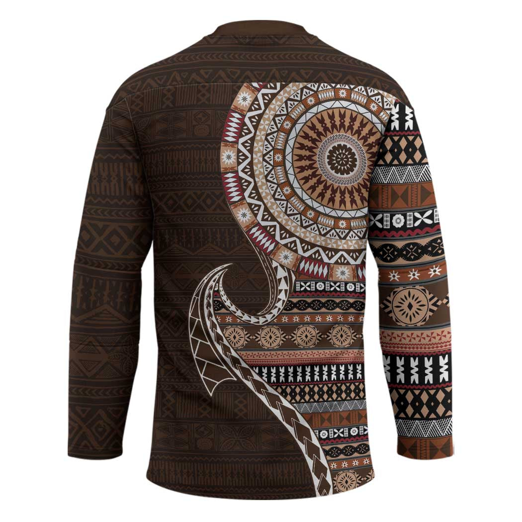 Fijian Masi Tribal Tattoos Art Pattern Hockey Jersey Brown Color Half Style - Polynesian Pride
