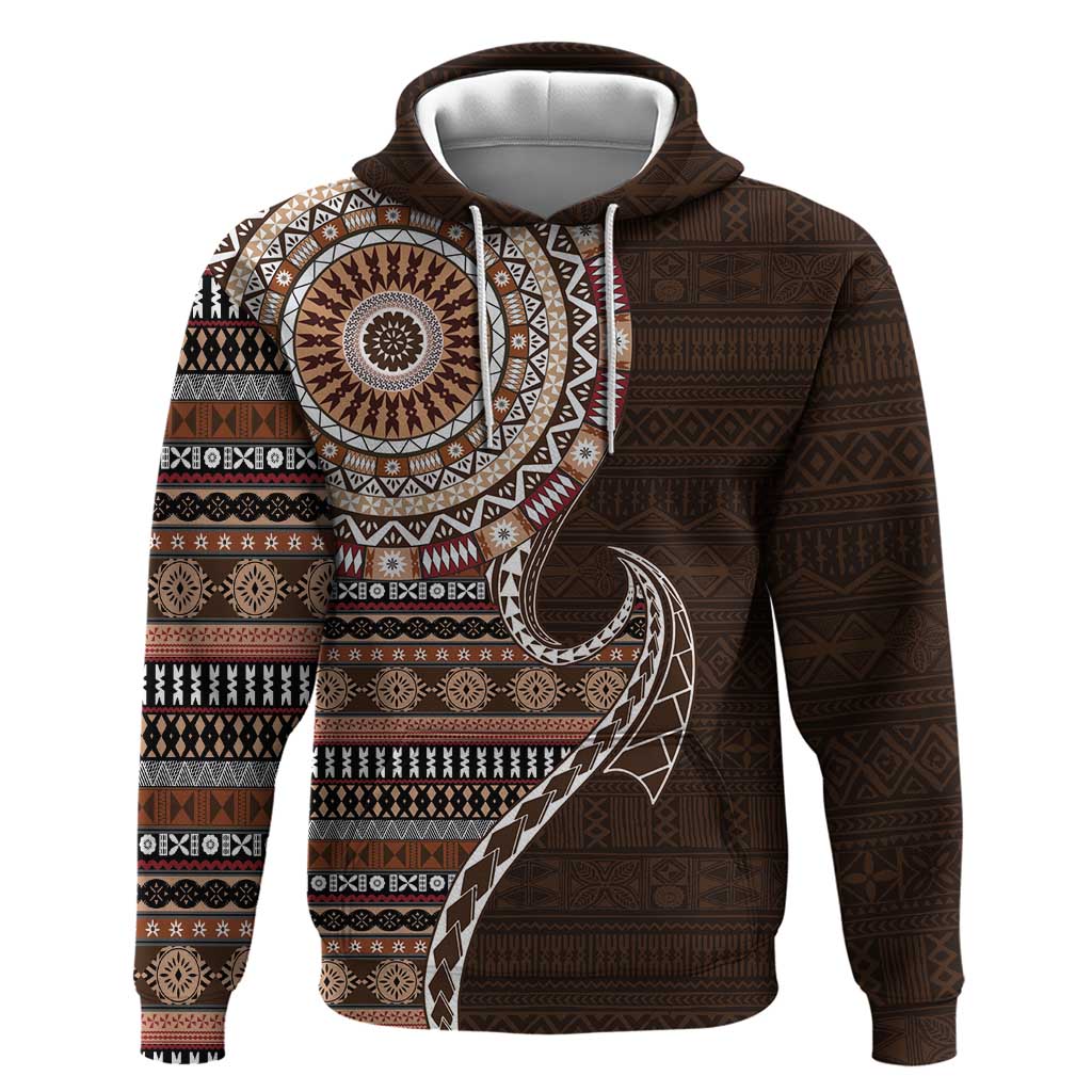 Fijian Masi Tribal Tattoos Art Pattern Hoodie Brown Color Half Style - Polynesian Pride