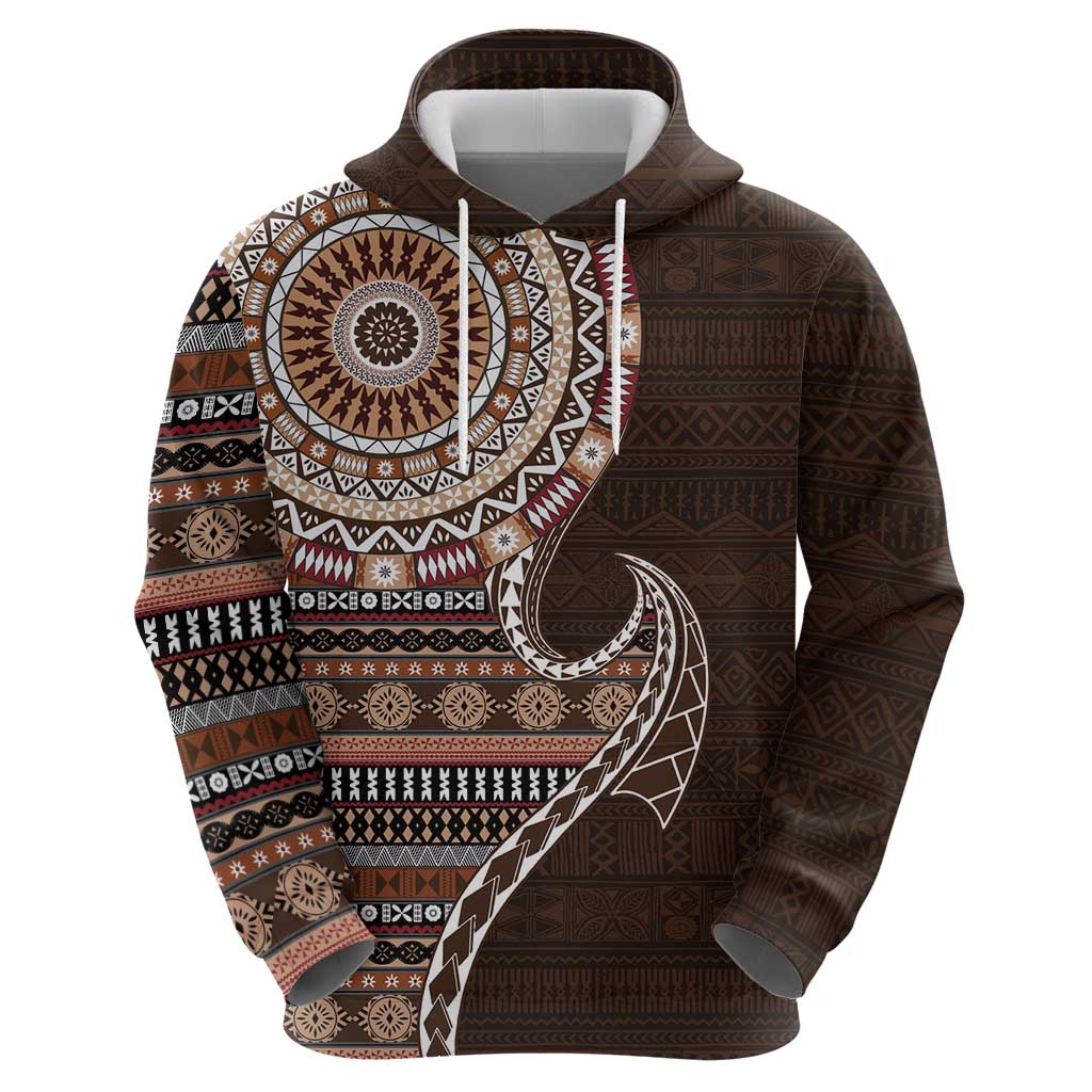 Fijian Masi Tribal Tattoos Art Pattern Hoodie Brown Color Half Style - Polynesian Pride