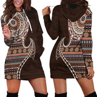 Fijian Masi Tribal Tattoos Art Pattern Hoodie Dress Brown Color Half Style LT03 - Polynesian Pride