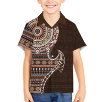 Fijian Masi Tribal Tattoos Art Pattern Kid Hawaiian Shirt Brown Color Half Style LT03 Kid Brown - Polynesian Pride
