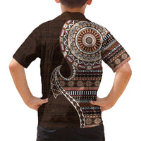 Fijian Masi Tribal Tattoos Art Pattern Kid Hawaiian Shirt Brown Color Half Style LT03 - Polynesian Pride