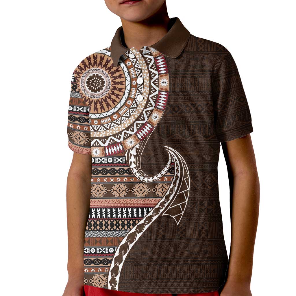 Fijian Masi Tribal Tattoos Art Pattern Kid Polo Shirt Brown Color Half Style LT03 Kid Brown - Polynesian Pride