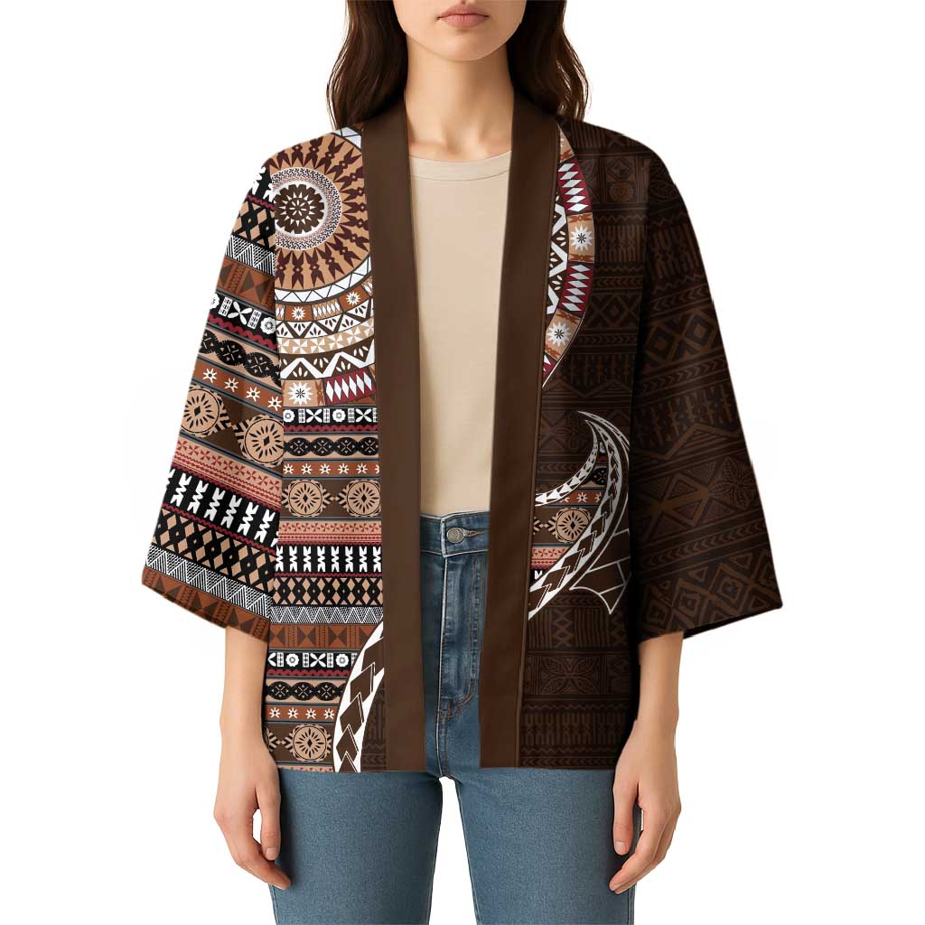 Fijian Masi Tribal Tattoos Art Pattern Kimono Brown Color Half Style - Polynesian Pride