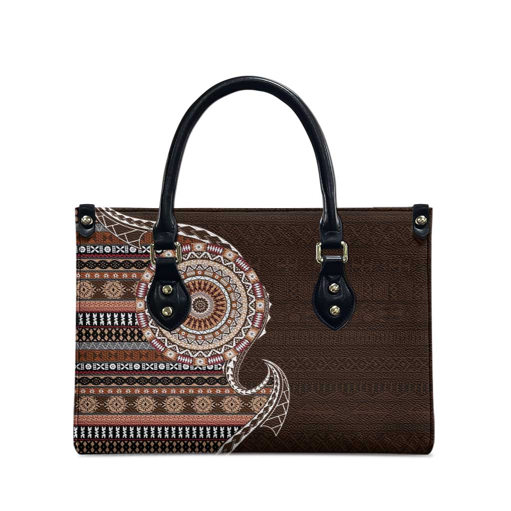 Fijian Masi Tribal Tattoos Art Pattern Leather Bag Brown Color Half Style - Polynesian Pride