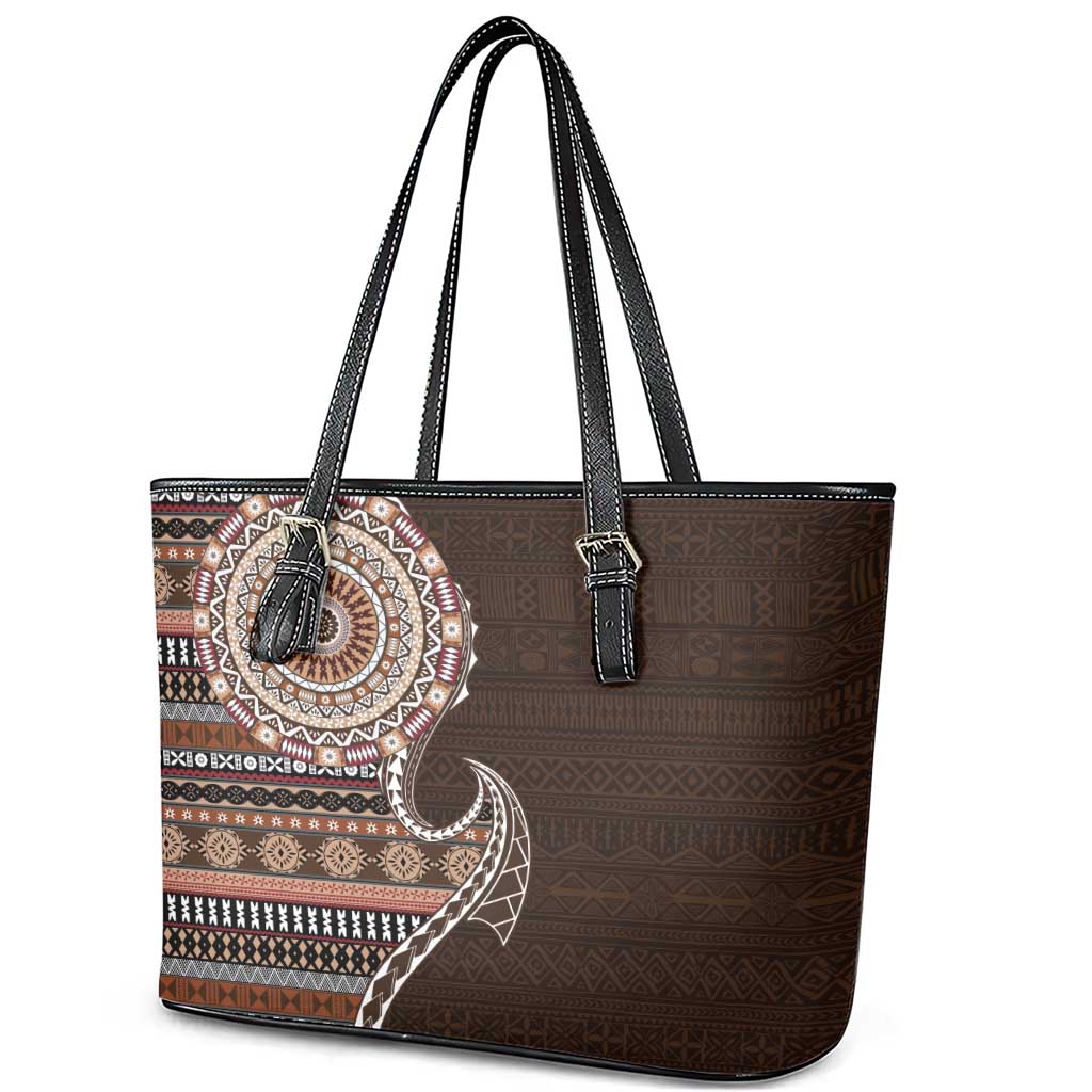 Fijian Masi Tribal Tattoos Art Pattern Leather Tote Bag Brown Color Half Style LT03 - Polynesian Pride
