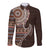 Fijian Masi Tribal Tattoos Art Pattern Long Sleeve Button Shirt Brown Color Half Style - Polynesian Pride