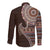 Fijian Masi Tribal Tattoos Art Pattern Long Sleeve Button Shirt Brown Color Half Style - Polynesian Pride