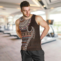 Fijian Masi Tribal Tattoos Art Pattern Men Tank Top Brown Color Half Style - Polynesian Pride