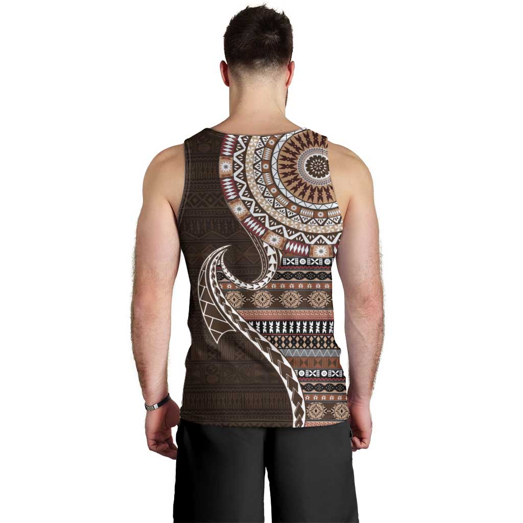 Fijian Masi Tribal Tattoos Art Pattern Men Tank Top Brown Color Half Style - Polynesian Pride