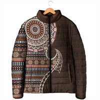 Fijian Masi Tribal Tattoos Art Pattern Padded Jacket Brown Color Half Style - Polynesian Pride