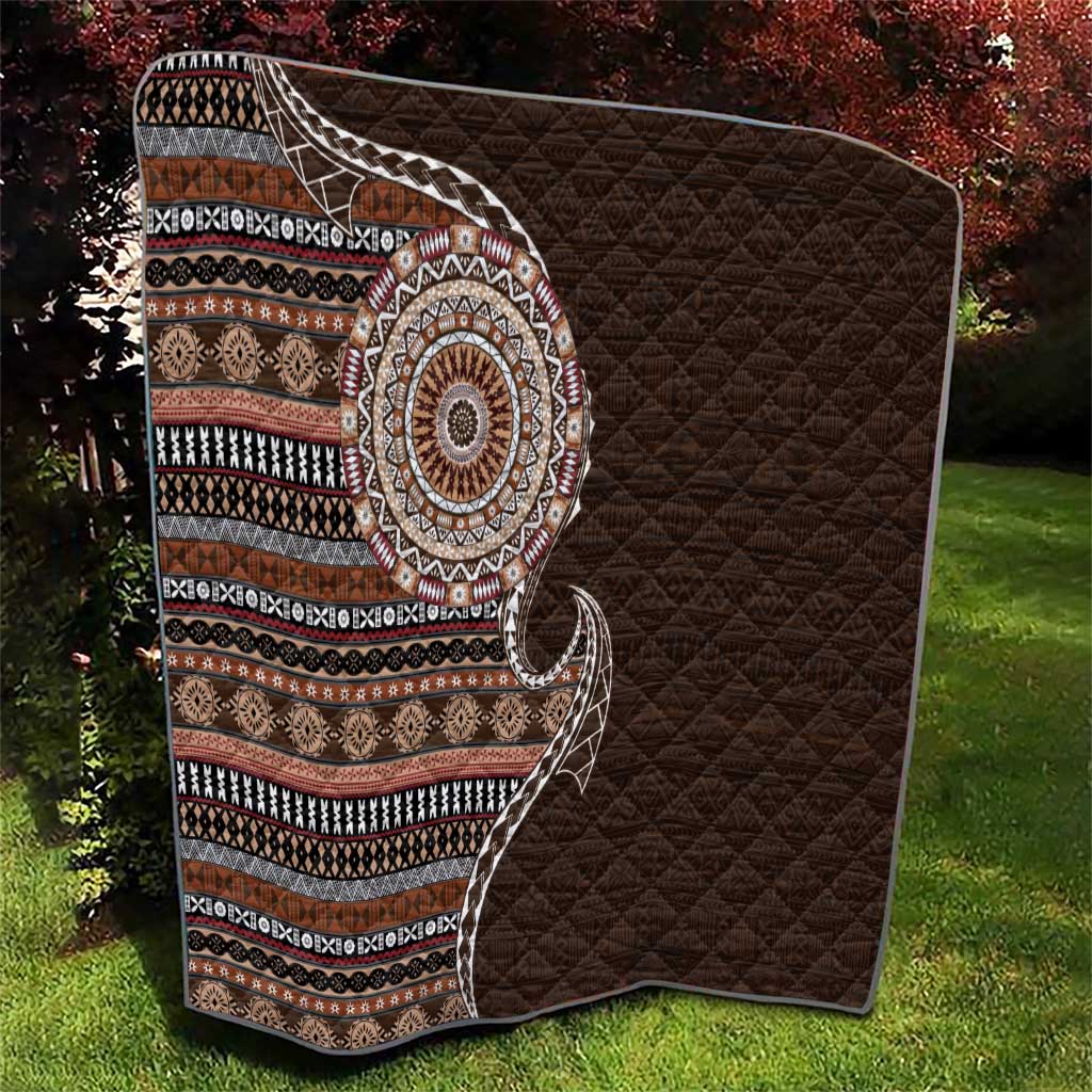 Fijian Masi Tribal Tattoos Art Pattern Quilt Brown Color Half Style - Polynesian Pride