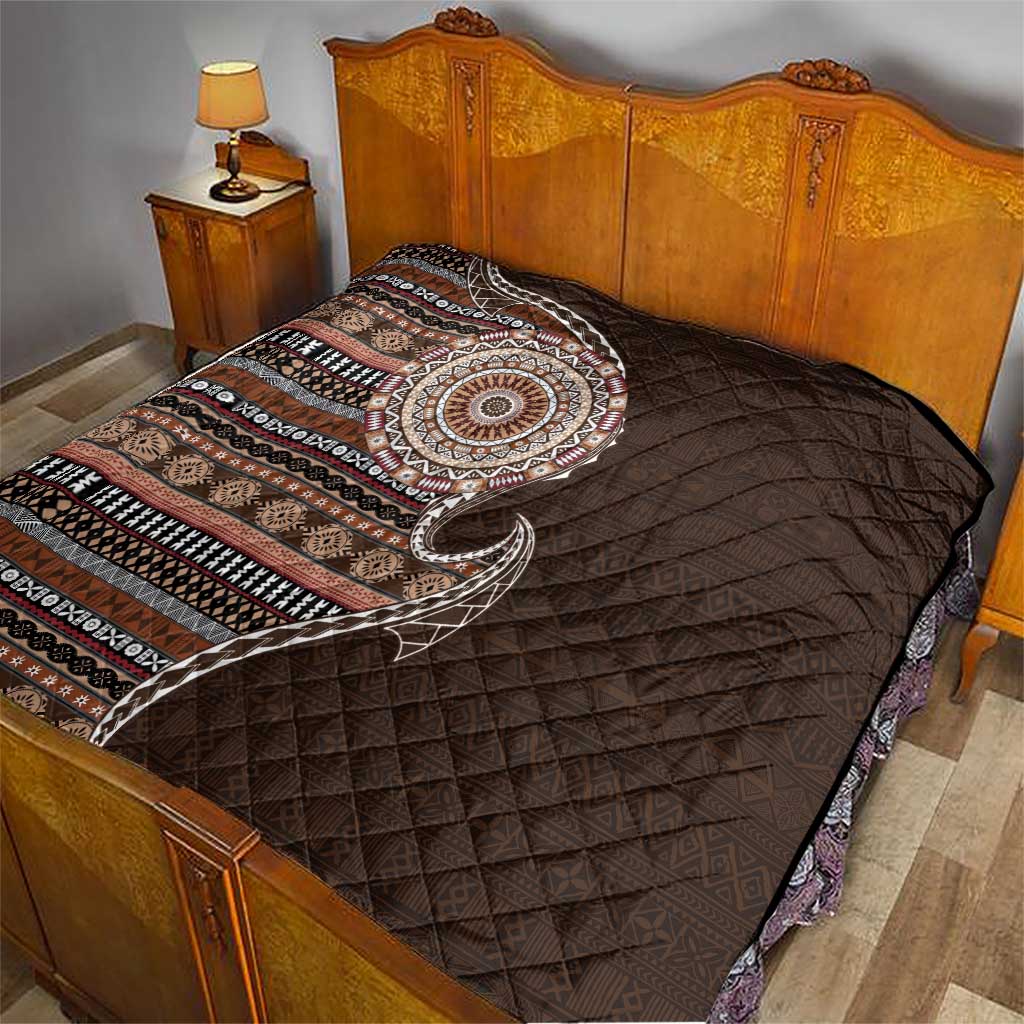 Fijian Masi Tribal Tattoos Art Pattern Quilt Brown Color Half Style - Polynesian Pride