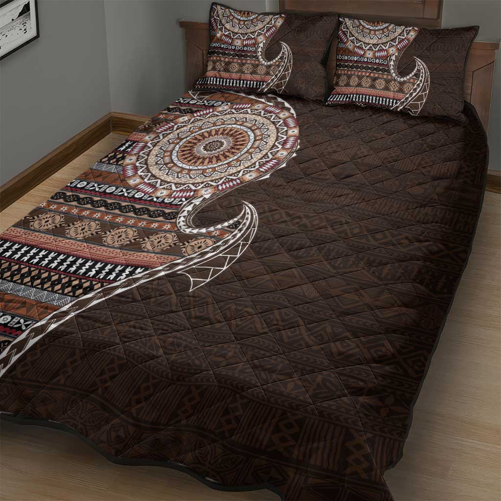Fijian Masi Tribal Tattoos Art Pattern Quilt Bed Set Brown Color Half Style - Polynesian Pride