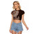 Fijian Masi Tribal Tattoos Art Pattern Raglan Cropped T Shirt Brown Color Half Style - Polynesian Pride
