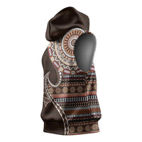 Fijian Masi Tribal Tattoos Art Pattern Sleeveless Hoodie Brown Color Half Style - Polynesian Pride