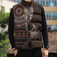 Fijian Masi Tribal Tattoos Art Pattern Sleeveless Puffer Jacket Brown Color Half Style LT03 - Polynesian Pride