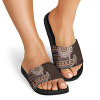 Fijian Masi Tribal Tattoos Art Pattern Slide Sandals Brown Color Half Style - Polynesian Pride