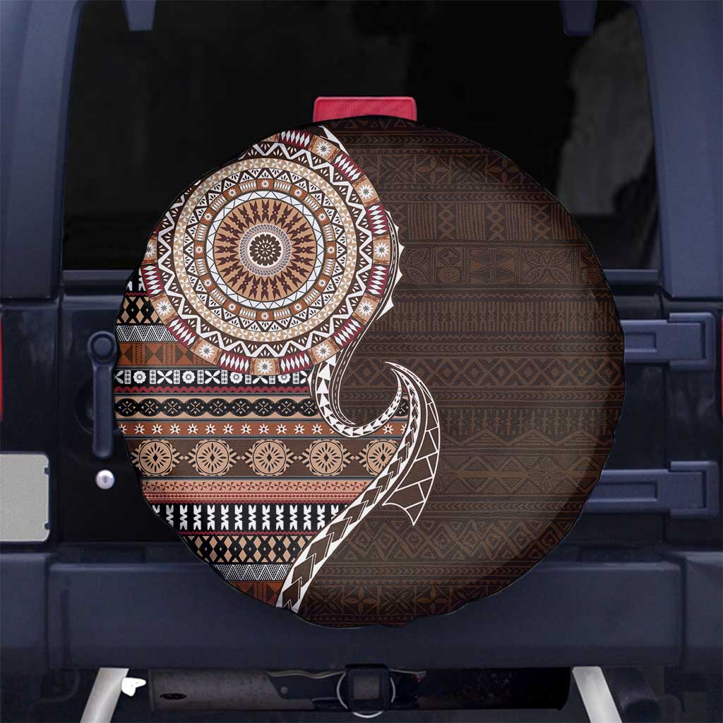 Fijian Masi Tribal Tattoos Art Pattern Spare Tire Cover Brown Color Half Style LT03 No hole Brown - Polynesian Pride
