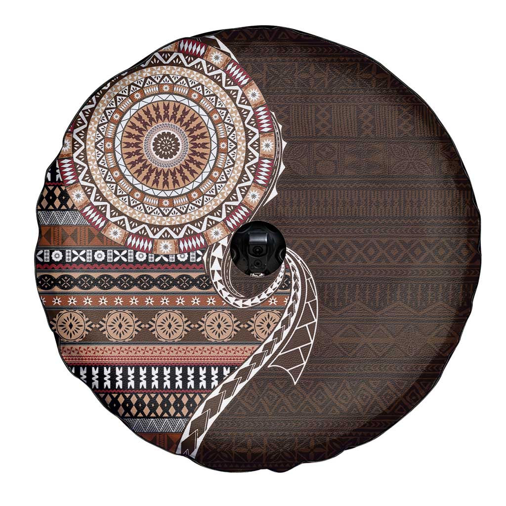 Fijian Masi Tribal Tattoos Art Pattern Spare Tire Cover Brown Color Half Style LT03 - Polynesian Pride