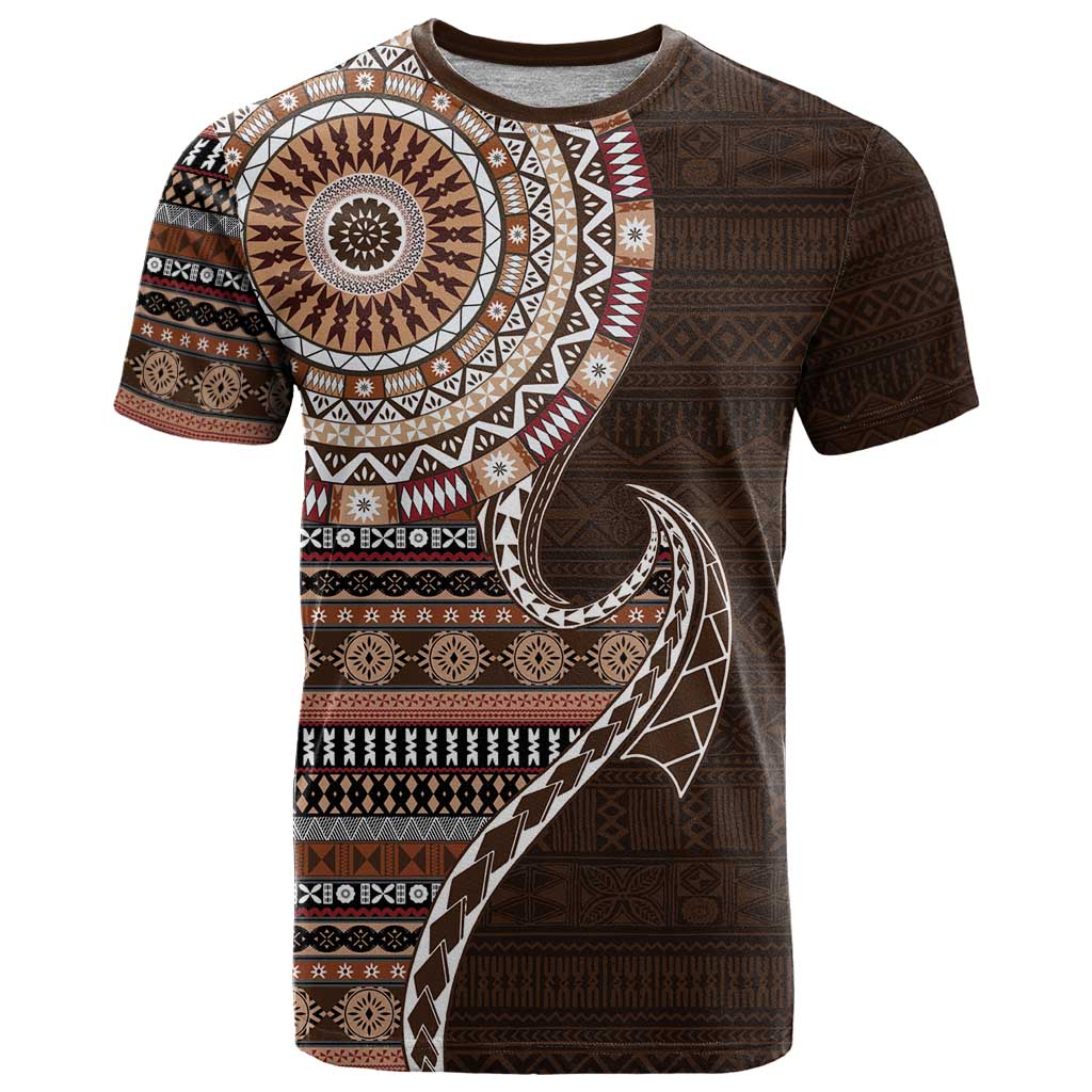 Fijian Masi Tribal Tattoos Art Pattern T Shirt Brown Color Half Style - Polynesian Pride