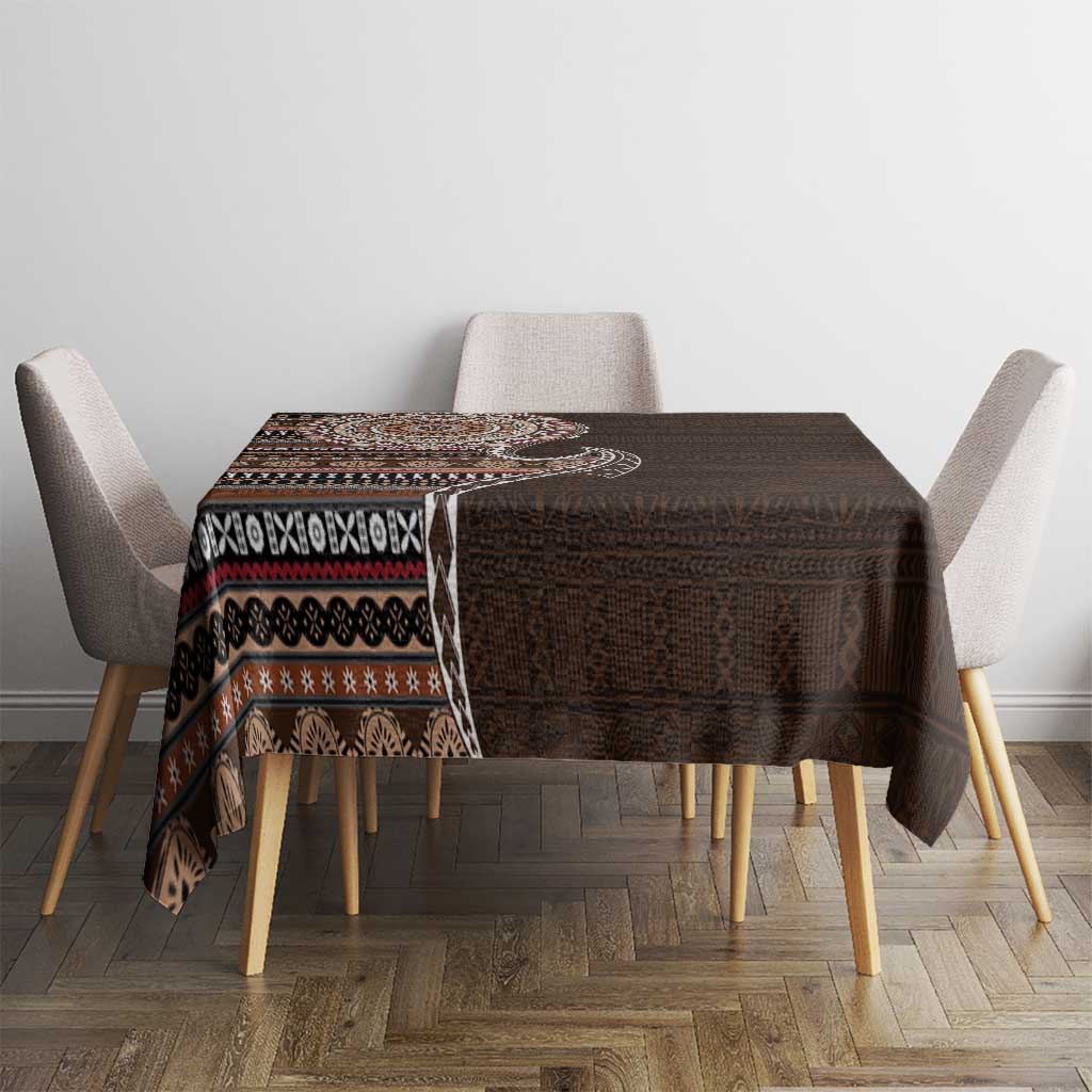 Fijian Masi Tribal Tattoos Art Pattern Tablecloth Brown Color Half Style - Polynesian Pride
